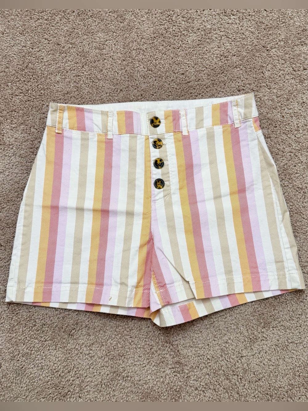 Old Navy Striped High-Waist Button-Front Women’s Shorts Pink Yellow Cream Size 6